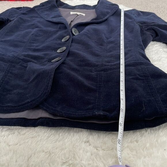 Vince. Navy Blue Velvet Blazer Size 4 100% Cotton - Picture 13 of 14